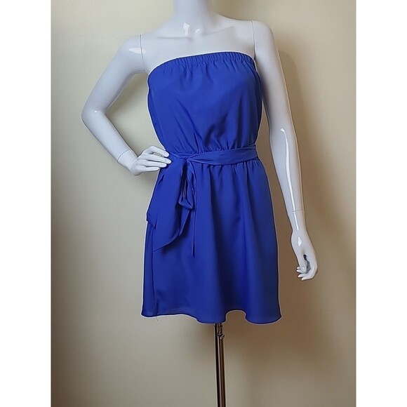 Express Dresses & Skirts - Express Royal Blue Strapless Belted Halter Dress Size XS